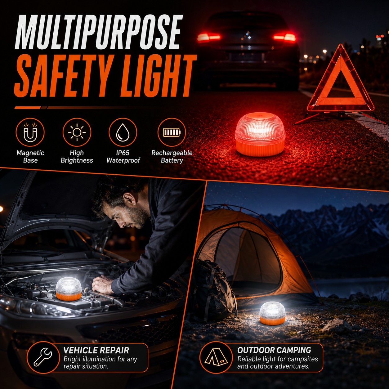 Lampe de signalisation LED rechargeable pour urgence route 4
