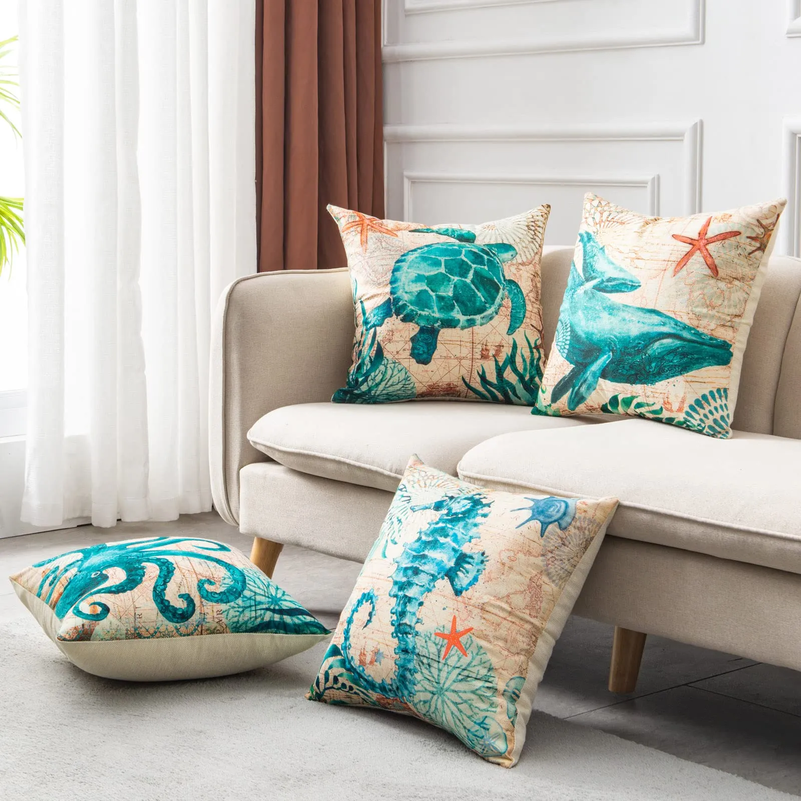 Cushion Covers Sea Turtle Printed Throw Pillow Cases For Home Decor Sofa Chair Seat – image 4
