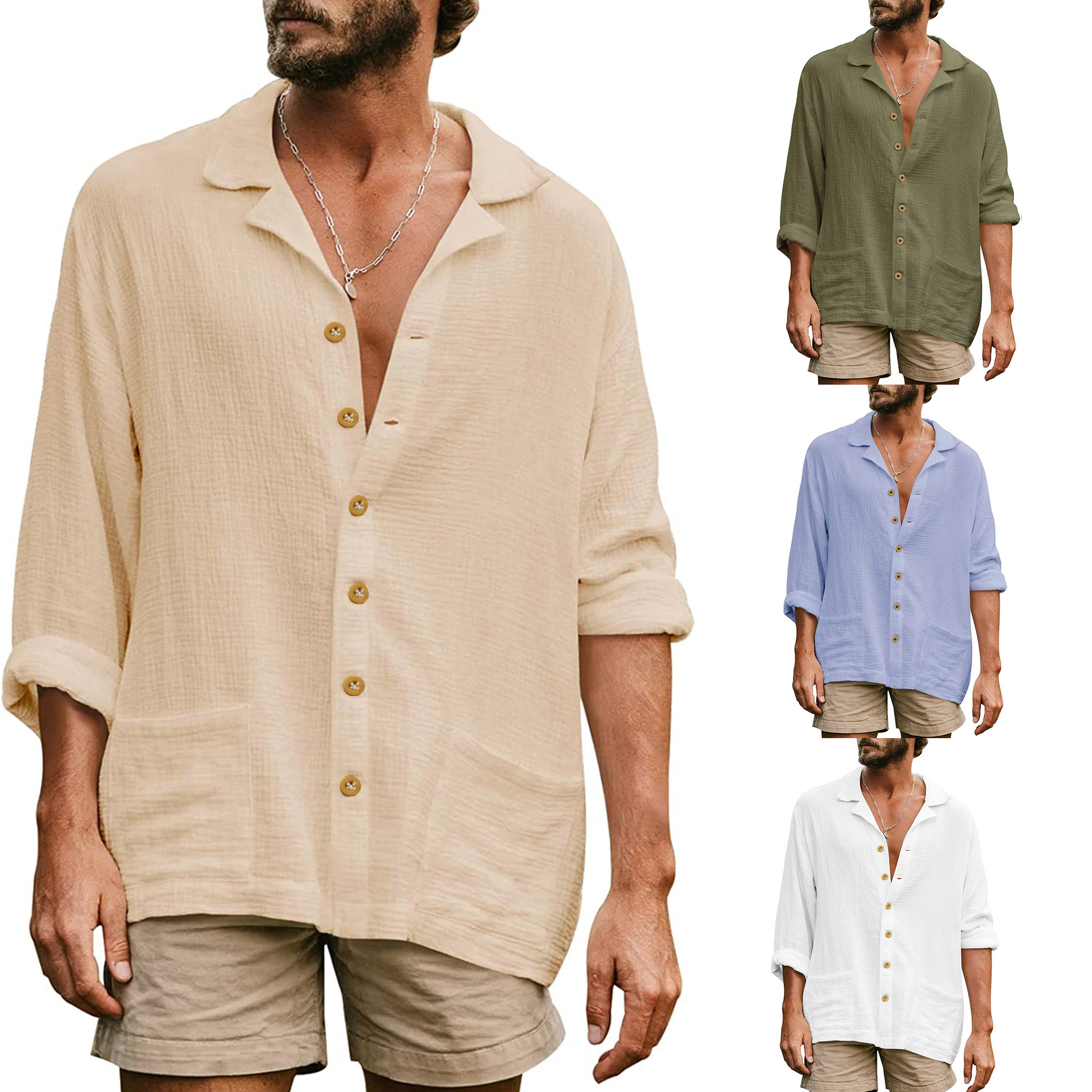 Men's Fashion Casual Loose Lapel Long Sleeve Shirt