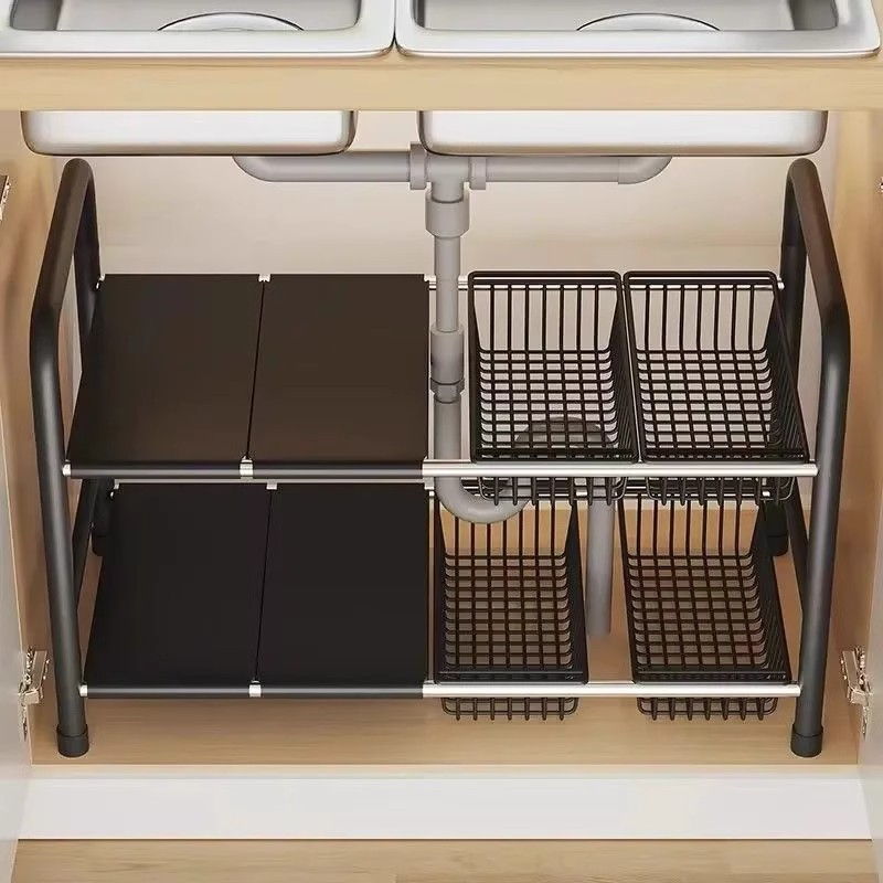 Kitchen Storage Rack With Retractable Sink, Layered Pot Rack In Cabinet, Multifunctional Cabinet Storage Rack For Pots And Pans 0a6f151e Df34 4f36 A14c 45612b399762