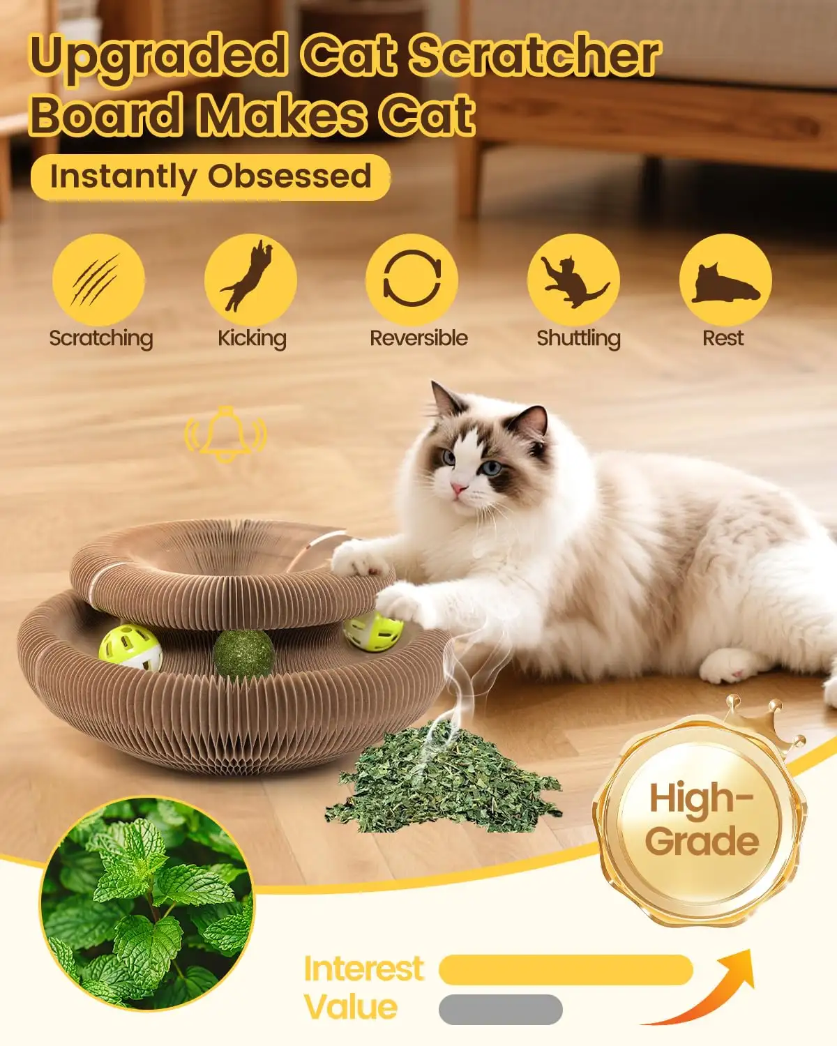 2PCS Upgraded-Magnetic Kitty Kurls Cat Scratcher Toy, Interactive Cardboard Cat Toy For Mental Physical Exercise, Multi-Shape Magic Organ Cat Toy For Indoor Cat