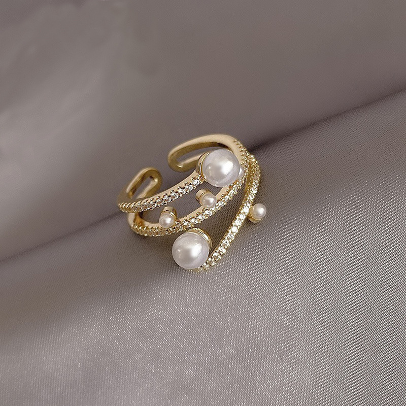 Three-layer Pearl Ring Female Exquisite Fashion Korean Version