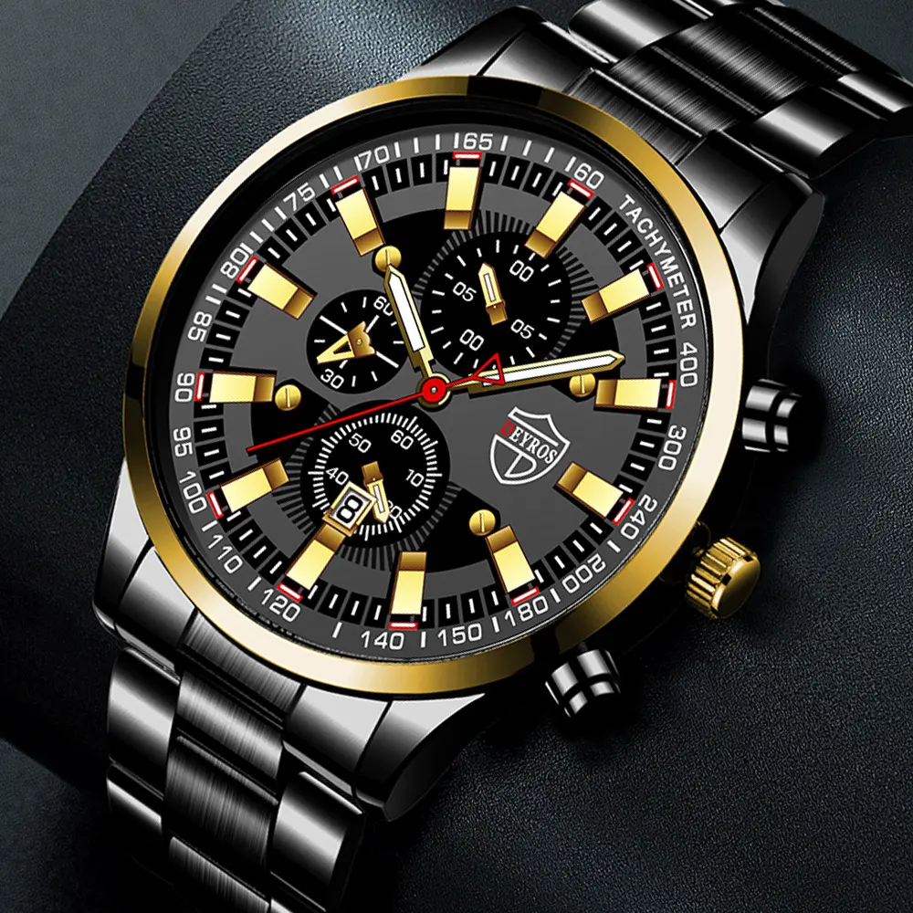 Stainless Steel Luminous Quartz Wristwatch for Men
