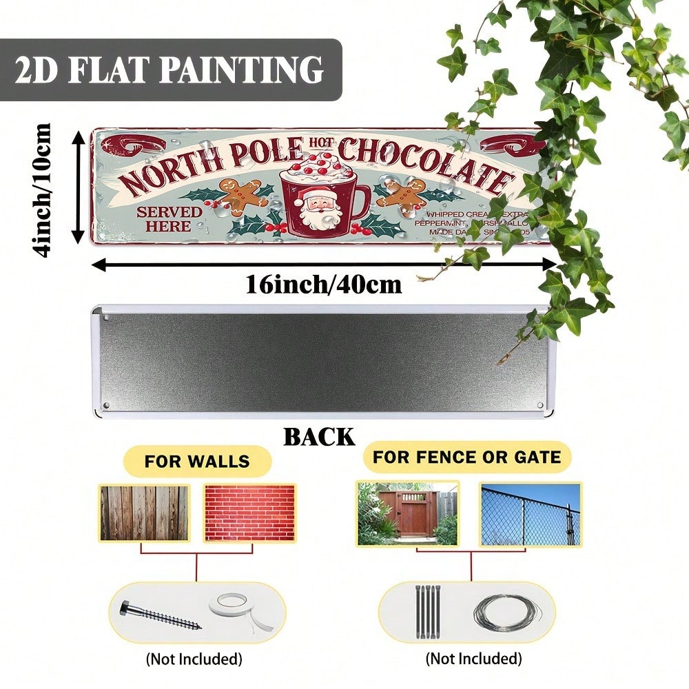 Vintage Arctic Hot Chocolate Metal Sign 16x4, Aluminum Christmas Wall Decor - thumbnail