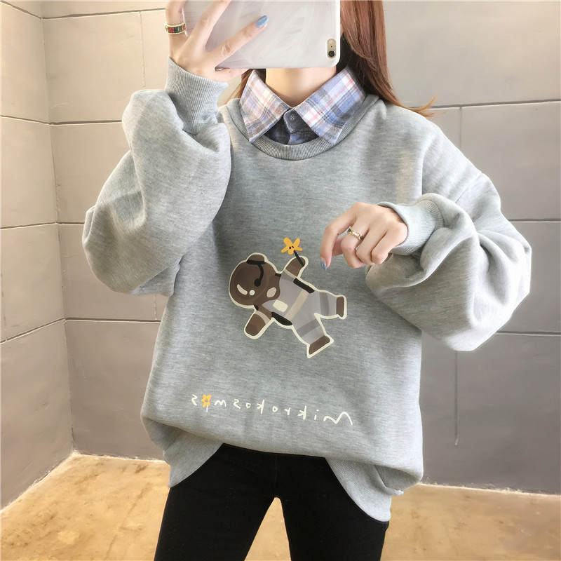 Title 1, Fake two cute bear plus velvet padded sweater