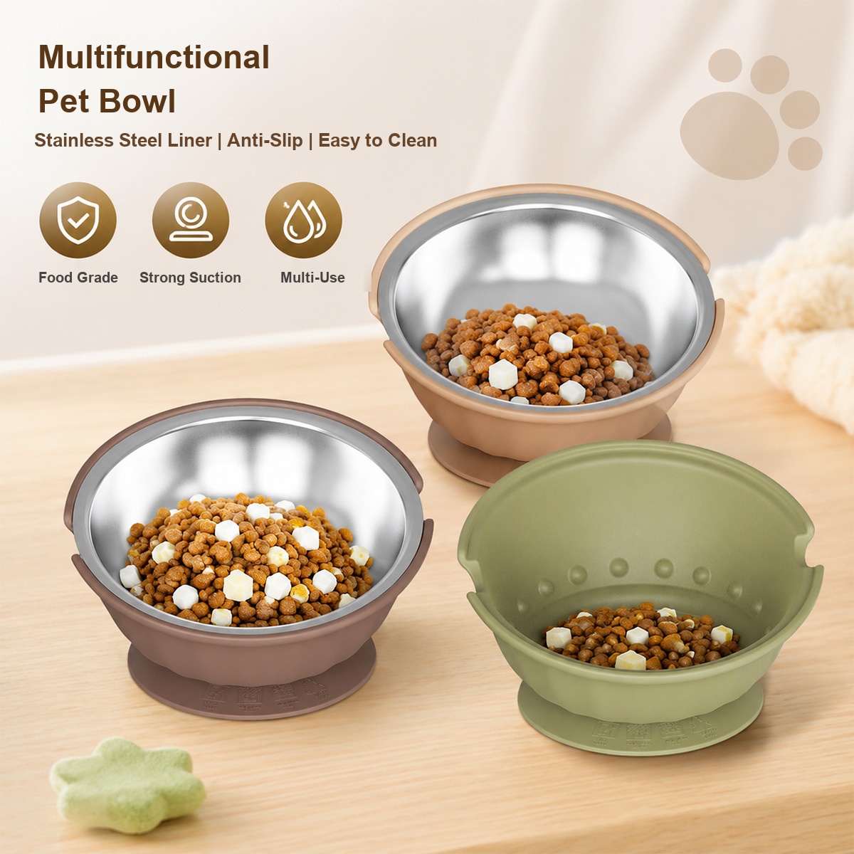 Slow Feeder Dog Bowl With Stainless Steel Insert, Tilt Silicone Pet Food Bowl With Suction Base, Anti-Choking No-Tip Cat Bowl, Non-Slip Easy Clean Slow Eating Bowl For Small Dogs And Cats
