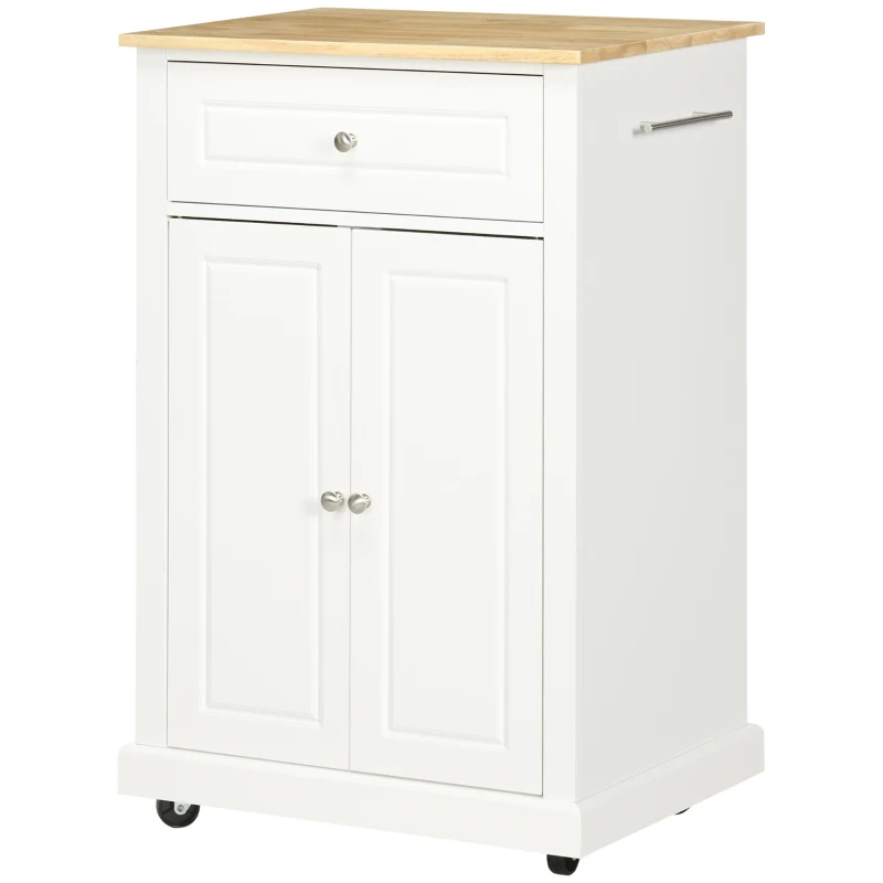 Rolling Kitchen Island Cart, Portable Serving Trolley Table With Drawer, Adjustable Shelf And 2 Towel Racks, Cream White