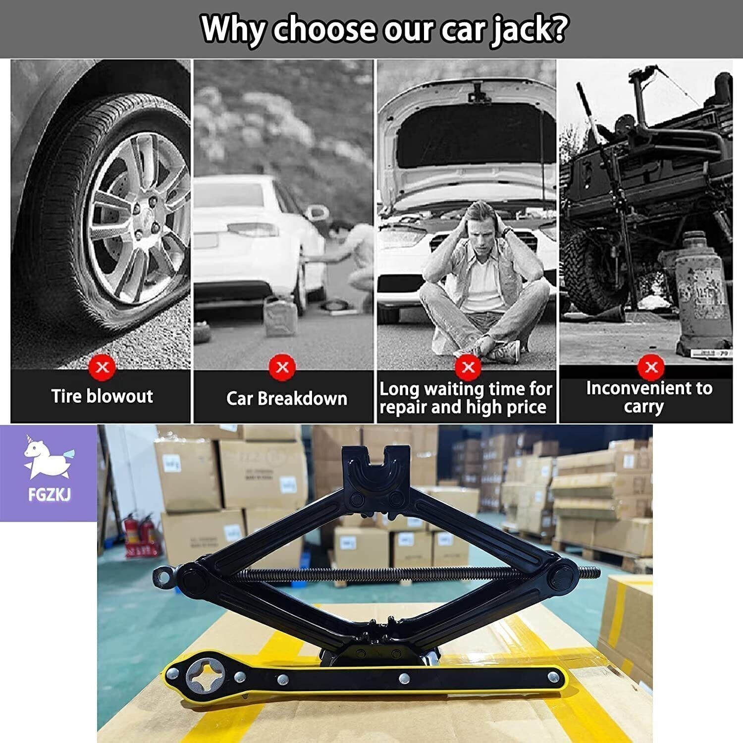 Scissor Jack Set 3 Ton Car Auto Kit With Hand Crank Wrench Lug UK — image 12