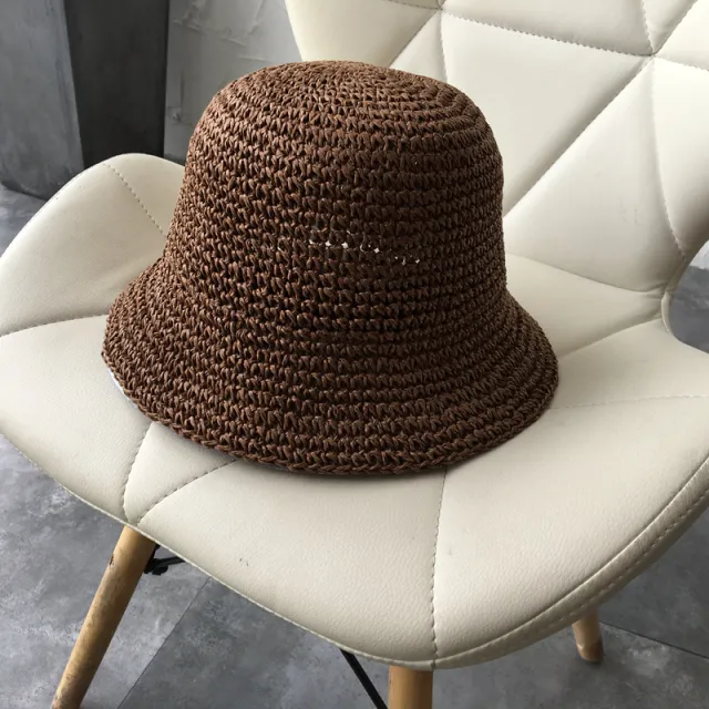 Women's Straw Hat Foldable Rolled Edge Small Brim Sunshade Dark Coffee - Shop at LoveMi