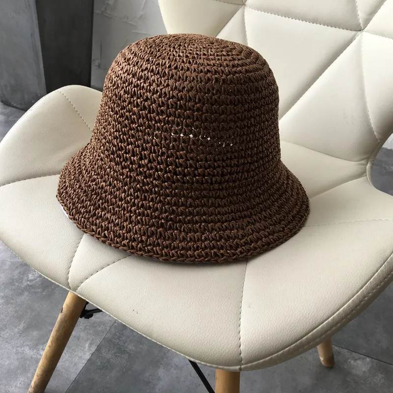 Women's Straw Hat Foldable Rolled Edge Small Brim Sunshade - Dark Coffee