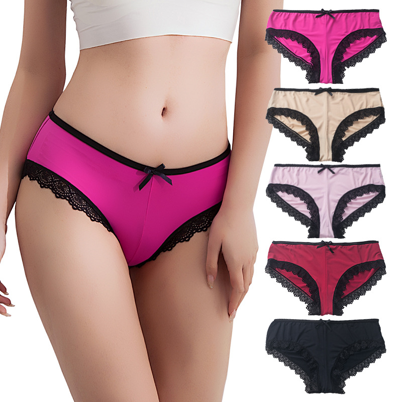 Lace Women's Ice Silk Underwear Design Sense Low Waist Plus Size Briefs - Image 1