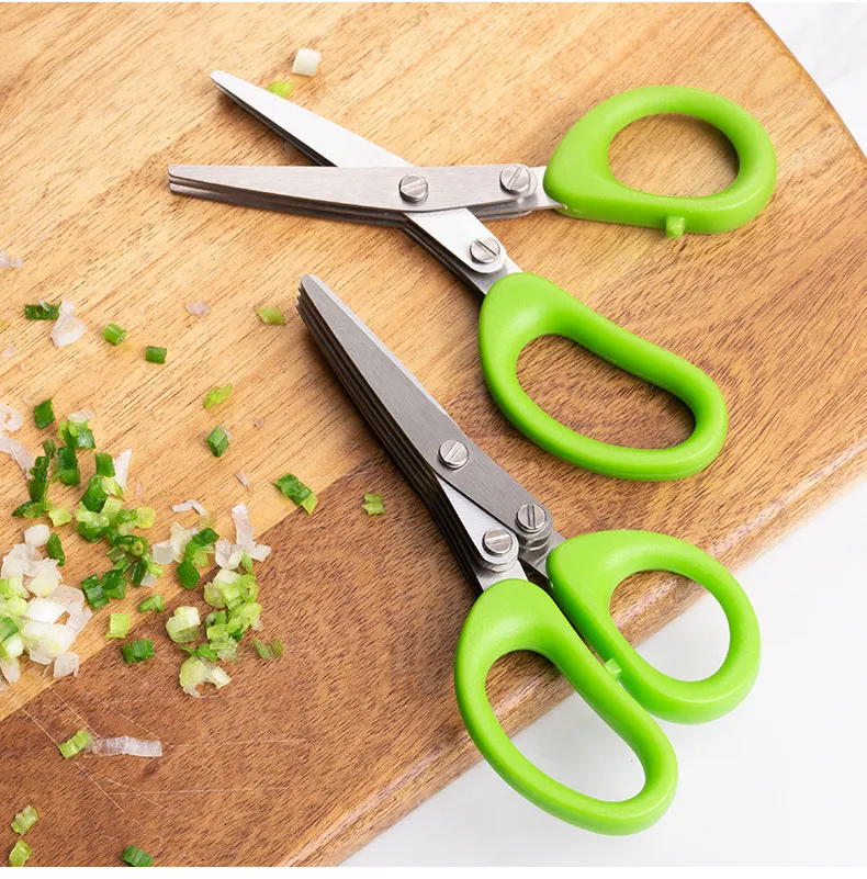 Multifunctional Multi-layer Green Onion Scissors Stainless Steel Onion Cutting Knife Herb Seaweed Spice Scissors Kitchen Scissor Kitchen Gadgets – image 6