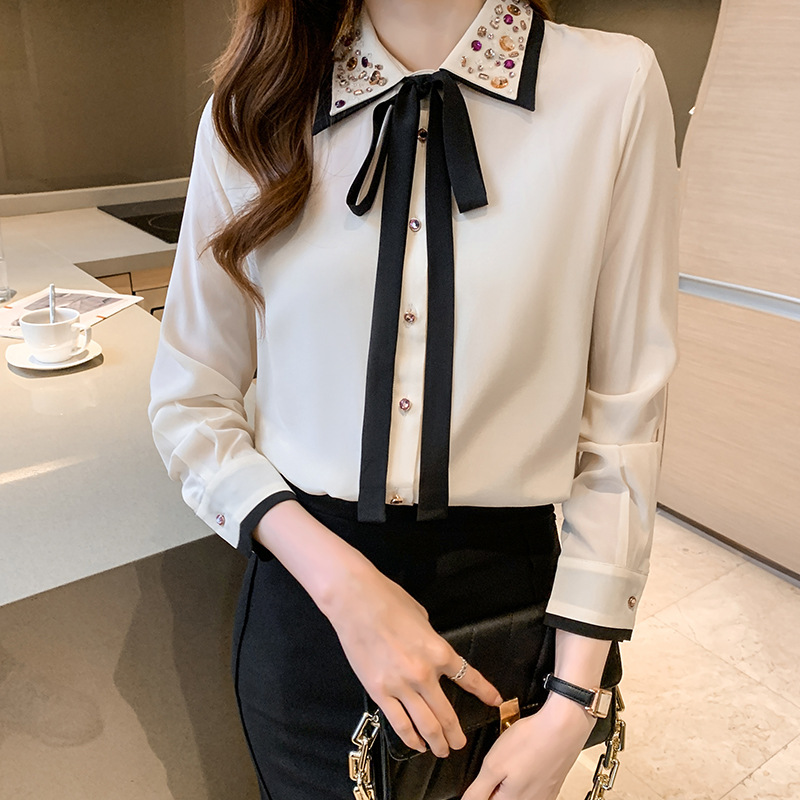 Title 7, Diamond Blouse Loose Bow Chiffon Top