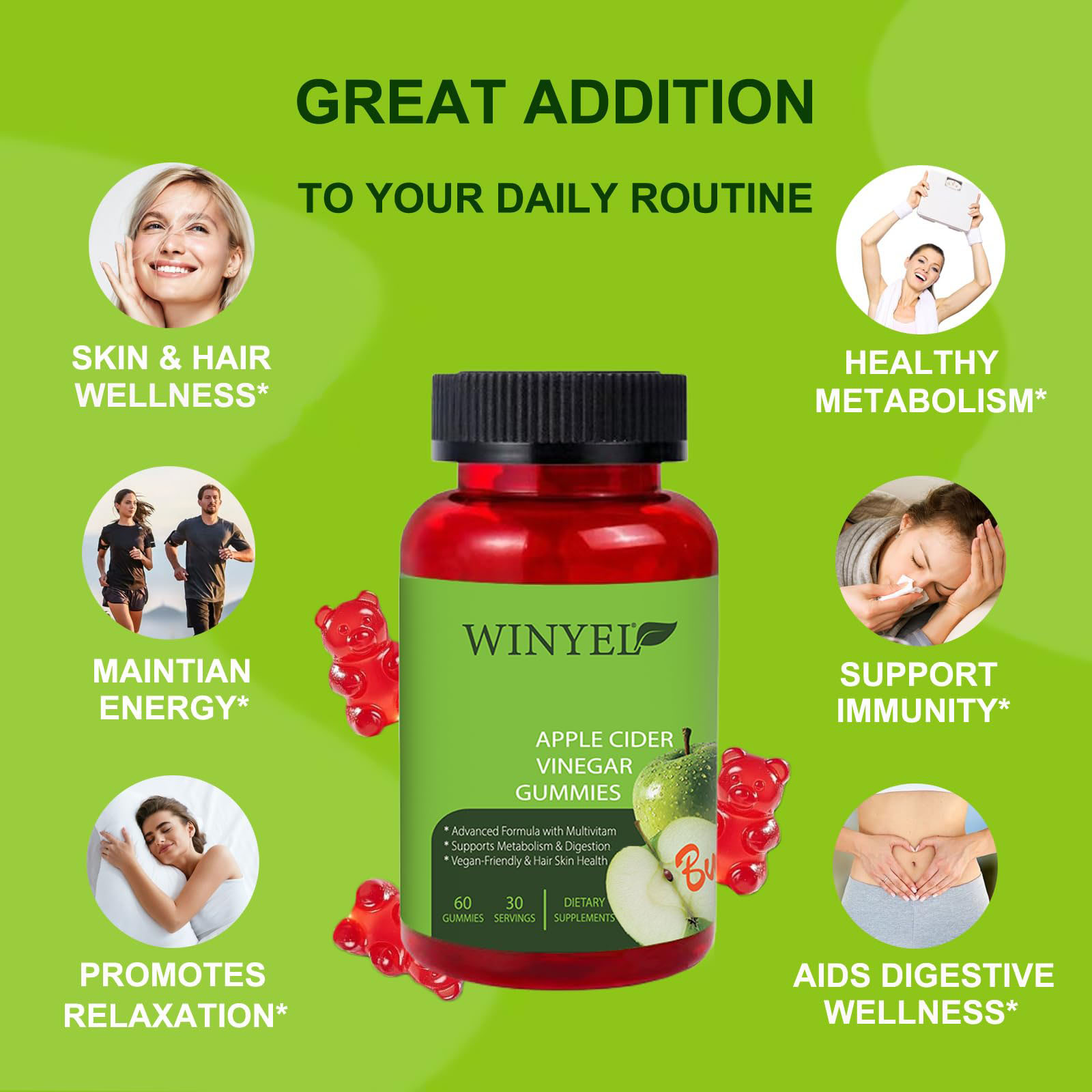 Apple Cider Vinegar Gummies Formulated To Support Normal Energy Levels  Gut Health - Supports Digestion, Detox  Cleansing - ACV Gummies WVIT B12 Dietary Edible Fitness