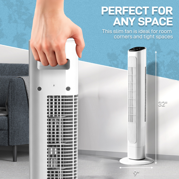 US Standard RTW-GR36 Tower Fan, 110V 45W, 36 Inch, Column Shape, White Plastic Body, Copper Motor, Touch & Remote Control, 3 Speeds, 3 Modes, Oscillating Function, 9-Hour Timer, For Home Use — foto 4