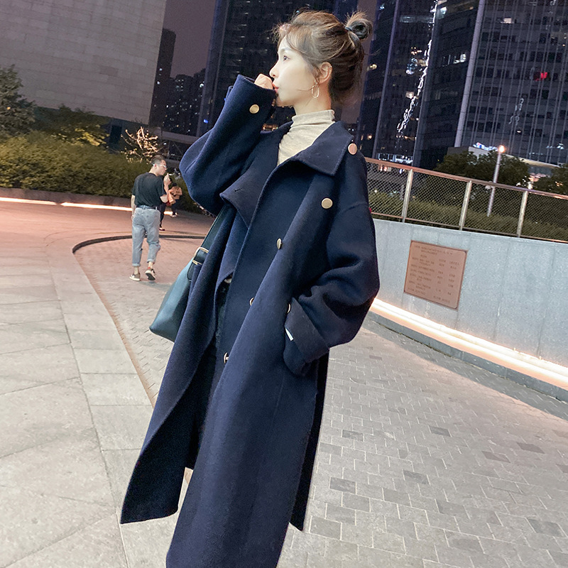 All-match Women's Waist-knee Woolen Coat Jacket