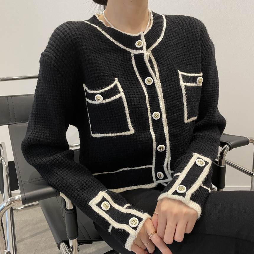 Color Matching Pocket Knitted Cardigan Wool