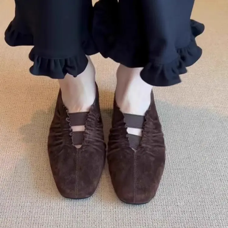 In Stock  Women Vintage Square Toe Wrinkle Flat Shoes, 2026 New Summer Versatile Low Cut Mary Janes