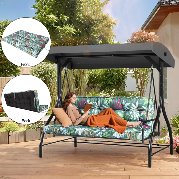 Outdoor Swing Cushions 70 Inch,Waterproof 4in Thick Porch Swing Cushion Replacement With Backrest And Ties,Comfortable 2-3 Seat Pation Swing Pad For Backyard,Garden,Lawn,Outdoor Furniture Green Flower — foto 2