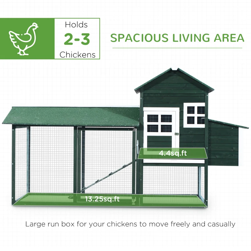 Wooden Chicken Coop, Hen House Outdoor With Run Nesting Box, Asphalt Roof, Removable Tray, Ramp, Poultry Cage For 2-3 Chickens, Green