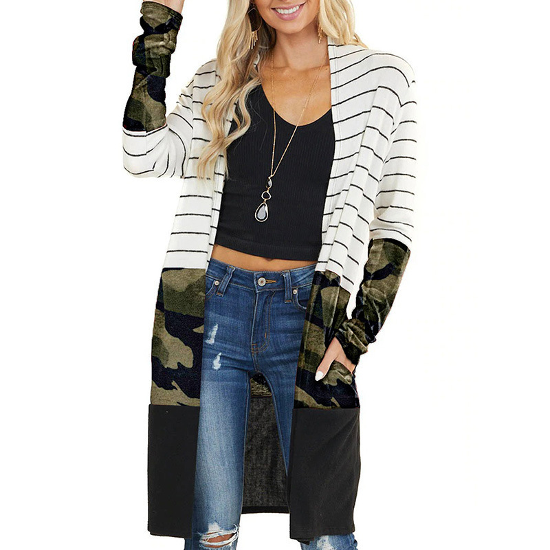 Striped Contrast Stitching Plaid Casual Jacket