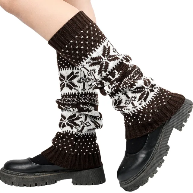 Thickened Christmas Socks Snowflake Deer Knitted Wool Foot Warmer Cover Coffee - Shop at LoveMi