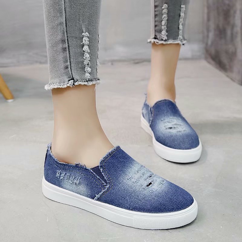 Canvas Single Shoes Casual Denim Flat One Pedal Foreign Trade Large Size Women's Shoes Lovers