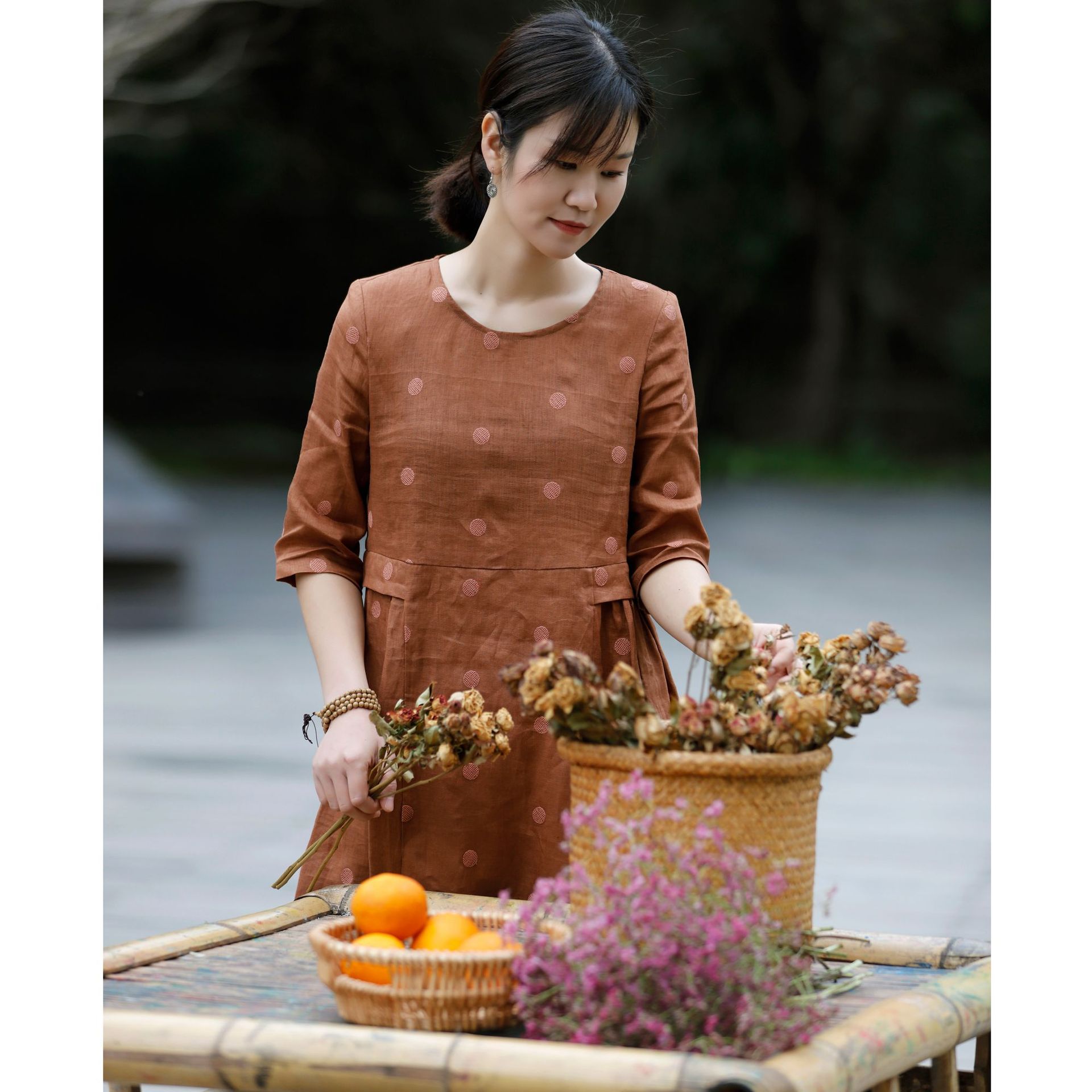 Embroidered Swing Midi Dress, picture 4 of 7