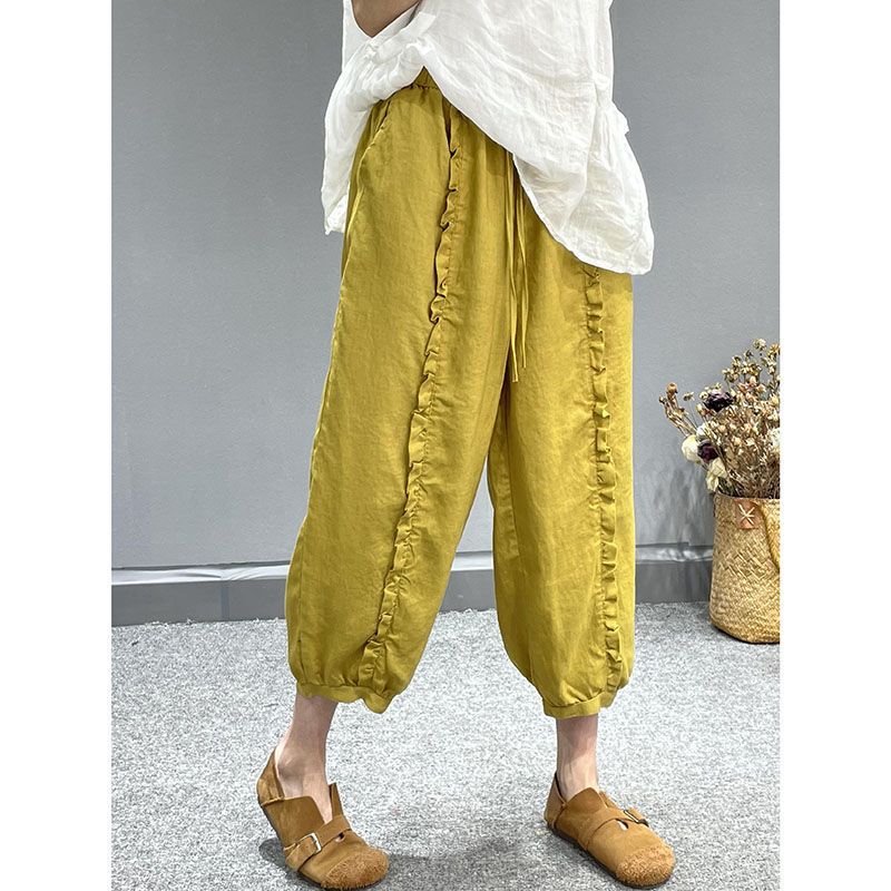 Title 3, Womens Washed Cotton And Linen Wooden Waist Sl...