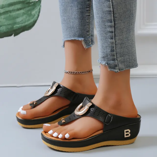 Heel Herringbone Ladies Flat Slippers Casual Black - Shop at LoveMi
