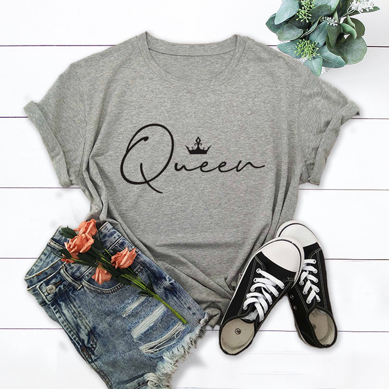 Title 4, Crown Queen Letter Print O-Neck Loose T-shirt