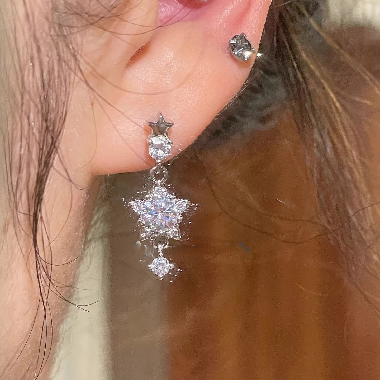 Bling Star Zircon Titanium Steel Studs, Exquisite Star Ear Cuffs & Dangle Earrings