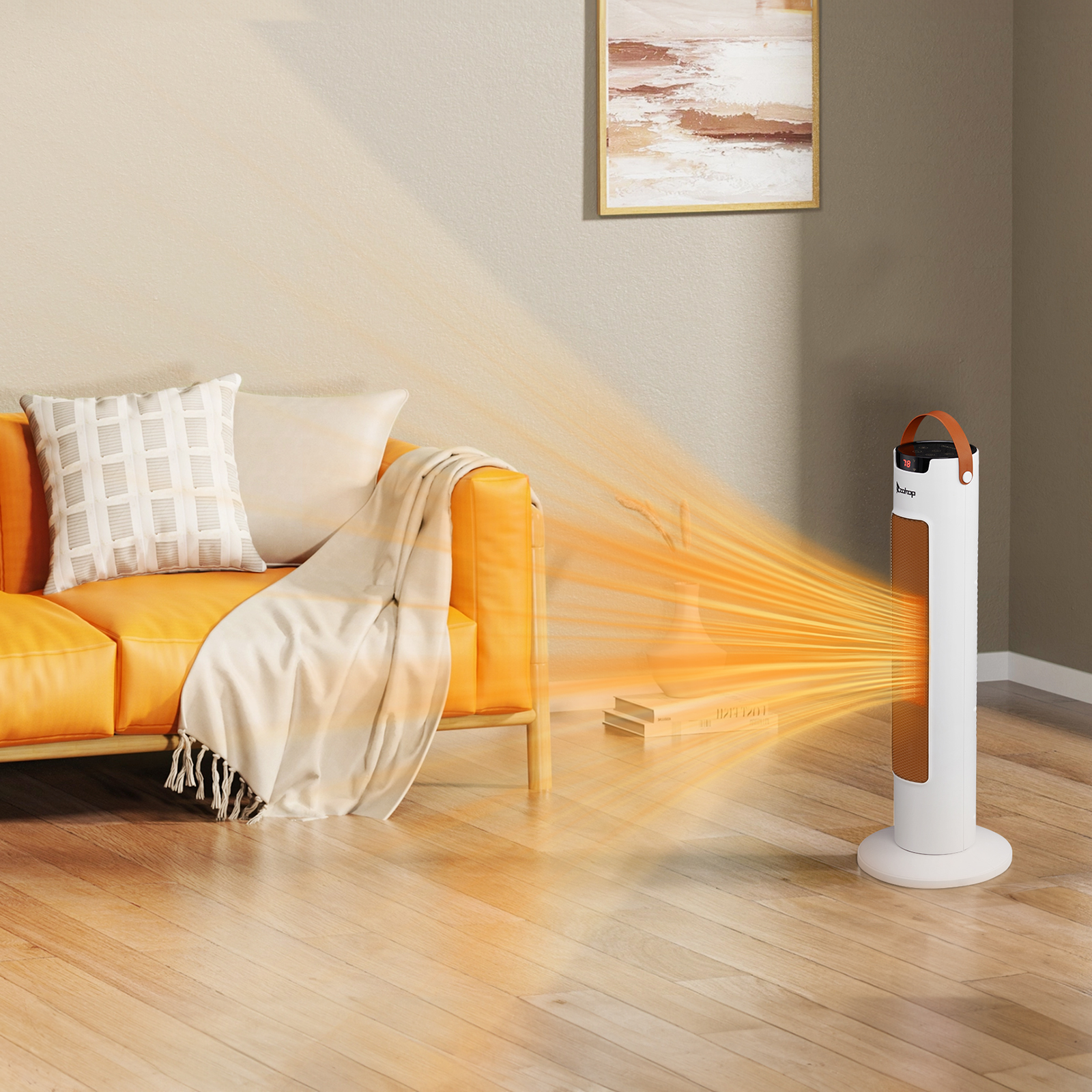 24Inch Tower Space Heater, 1500W Smart Electric Heater With Thermostat, WiFi APP & Remote Control, 60 Degrees Oscillation, 9H Timer, For Indoor Bedroom Office Home, White