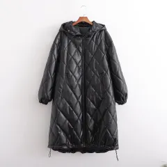 Commuter Light Cooked Style Rhombus Line Imitation Leather Coat - Black - View 1
