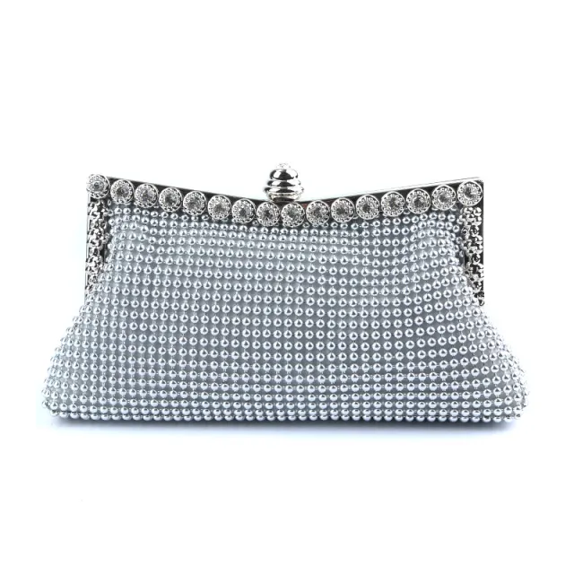 Aluminum Sheet Party Clutch Rhinestone Aluminum Beads Silver - Shop at LoveMi