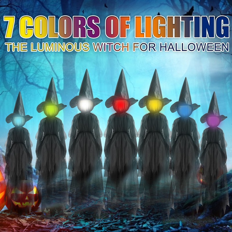 3X Halloween LED Light Up Screaming Witch Decor With Voice Control For Garden