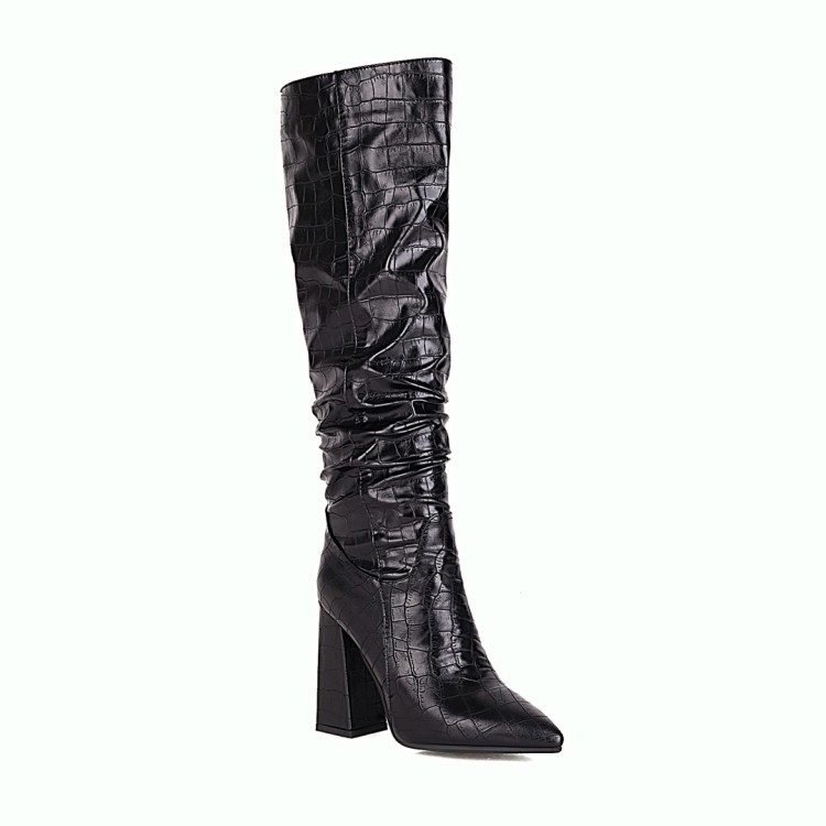 Title 12, Block-heeled High-heeled High Boots With Emboss...