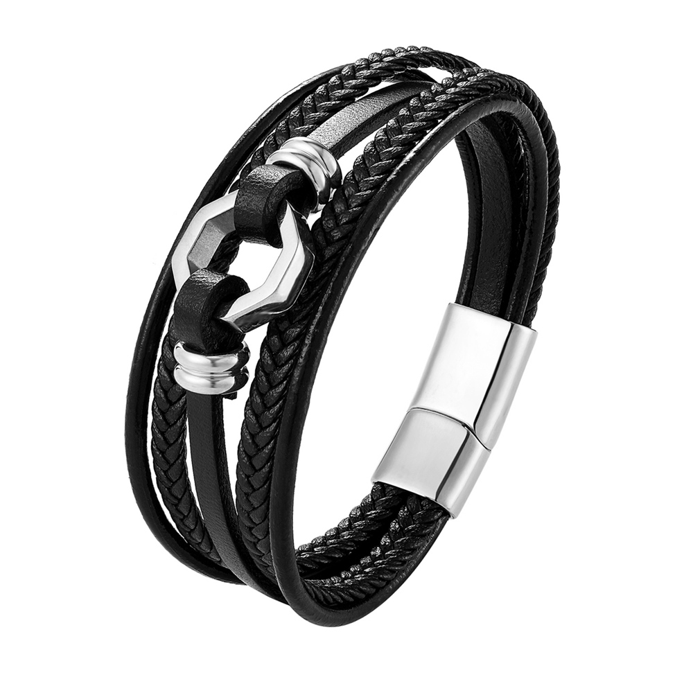 Snap-in Stainless Steel Magnet Buckle Multilayer Leather Cord