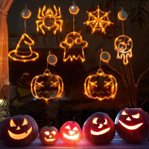 Halloween Window Hanging LED Lights Spider Pumpkin Ghost Horror