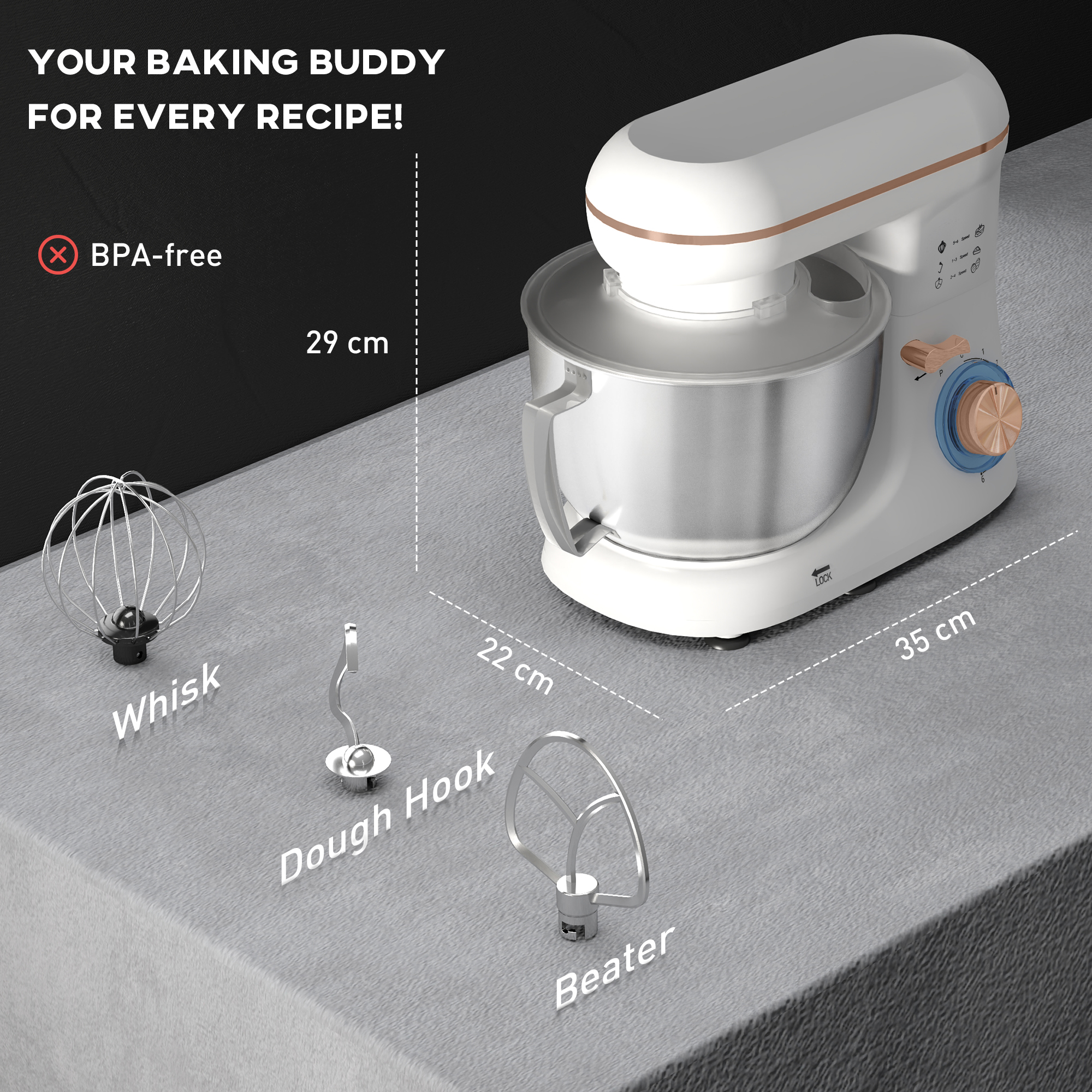 1300W Kitchen Stand Mixer, With Accessories - White — image 11