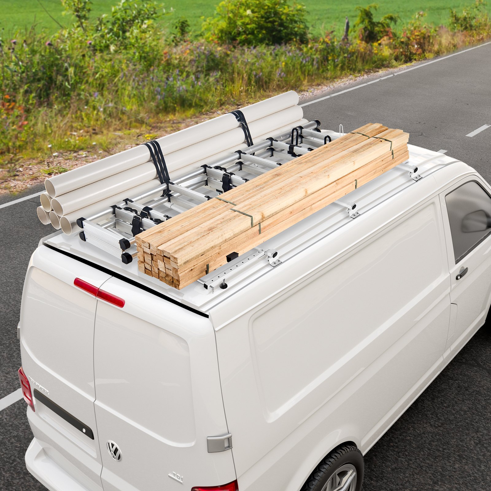 Trailer Ladder Rack, 56-inch 3 Crossbars Ladder Roof Rack, Heavy-duty Steel Van Roof Ladder Rack, 90 Kg Capacity Each Bar Van Ladder Rack With Cargo Roller, Fit For Ford Transit Custom 2013-2024 - Image 3
