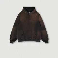 AutumnWinter American Vintage Sprayed Bayonet Washed Hooded Sweatshirt - Coffee - View 1