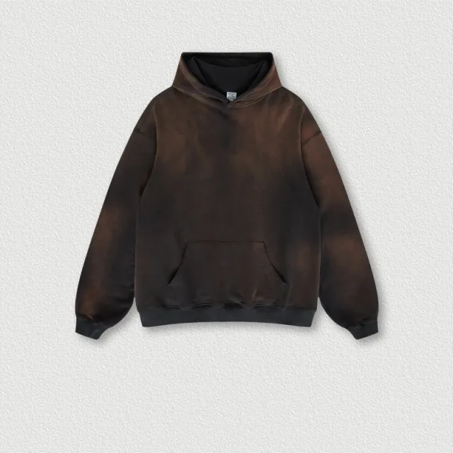 AutumnWinter American Vintage Sprayed Bayonet Washed Hooded Sweatshirt Coffee - Shop at LoveMi