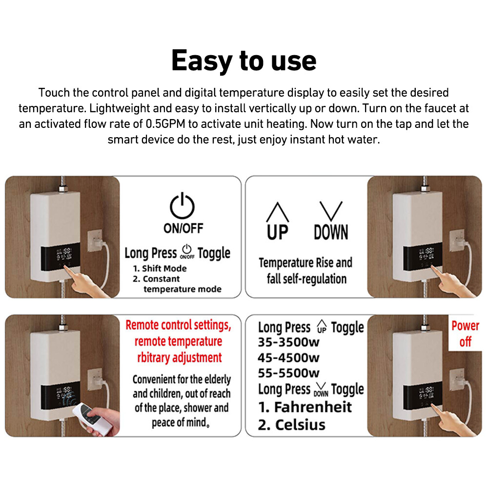 6000W Electric Tankless Instant Water Heater Under Sink Tap Bathroom Remote — image 9