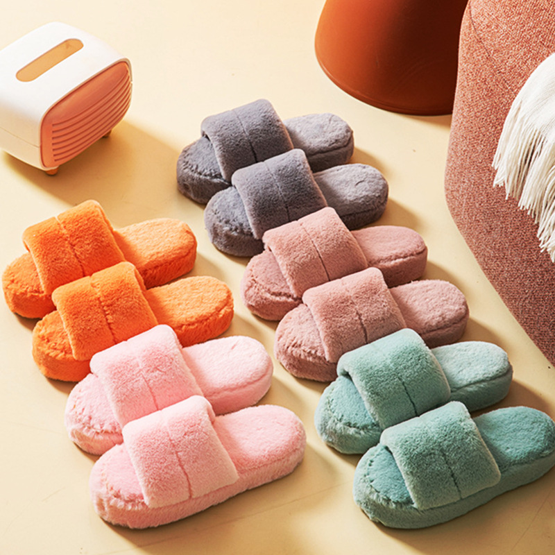 Indoor Lazy Flat-bottomed Plush Flip-flop Home Cotton Slippers