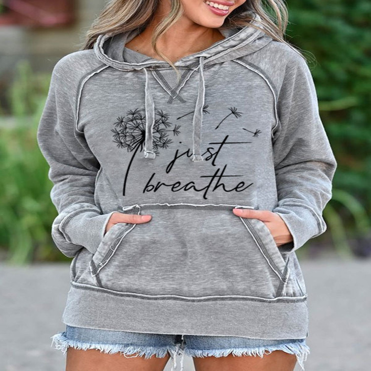 Just Breathe Dandelion Print Hooded Sweatshirt