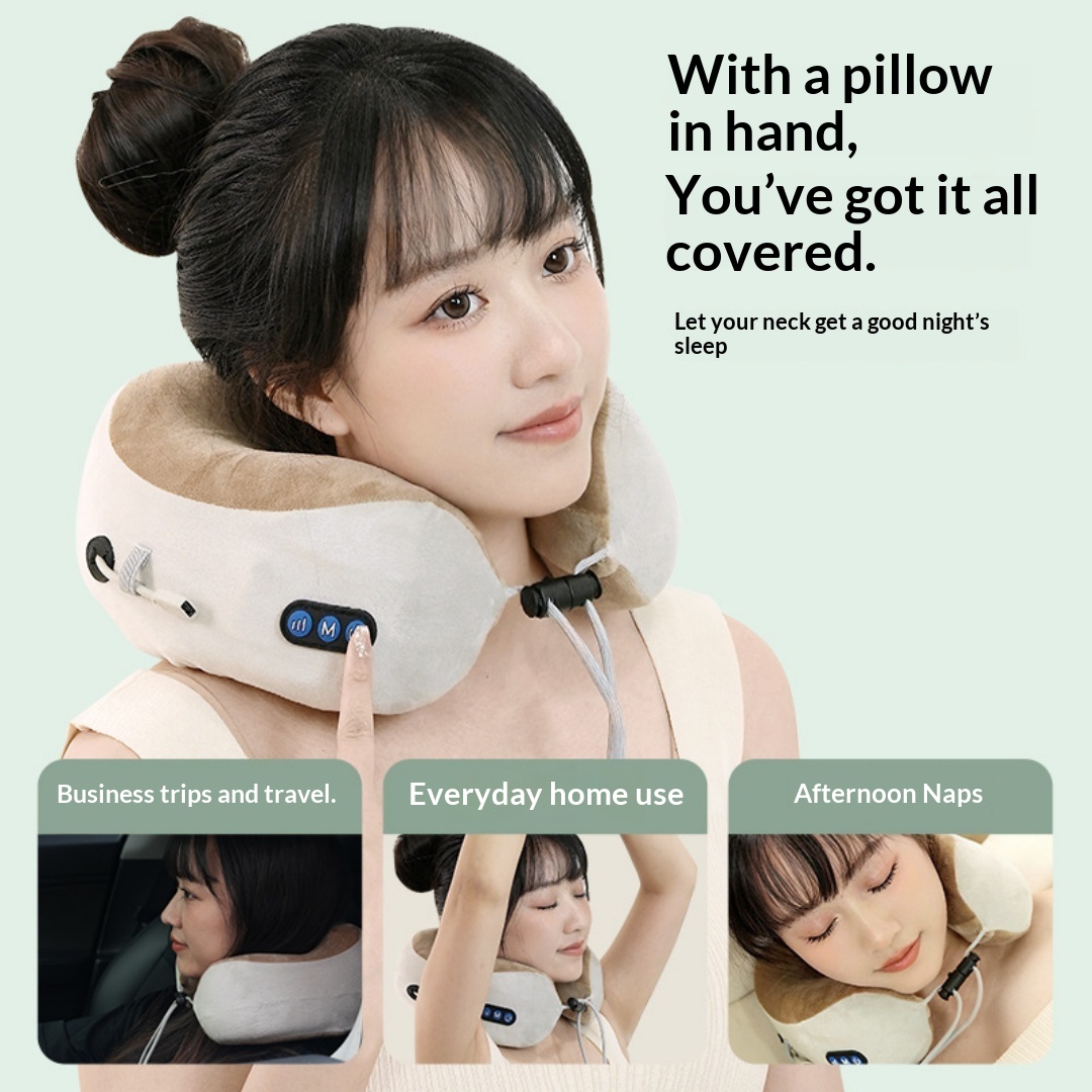 Multifunctional U-Shaped Pillow Memory Foam Portable Car Travel Electric Neck Cervical Spine Massager U-Shaped Massage Pillow