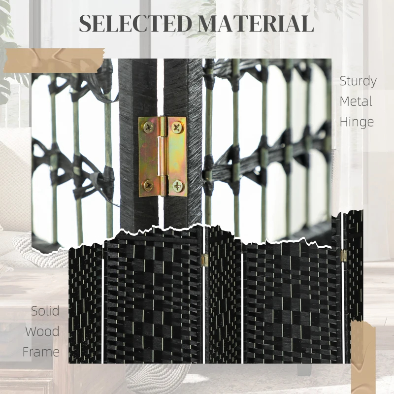 8 Panel Folding Room Divider Portable Privacy Screen Wave Fiber Room Partition For Home Office Black