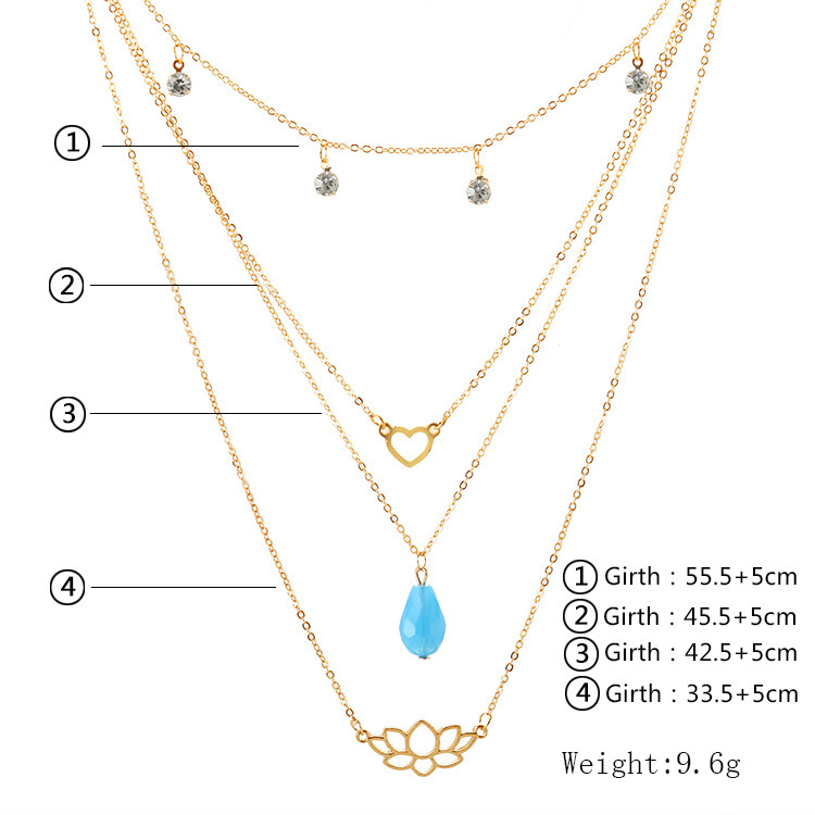 Water Drop Diamond Peach Heart Flower Turquoise Pendant Multi-layer Necklace