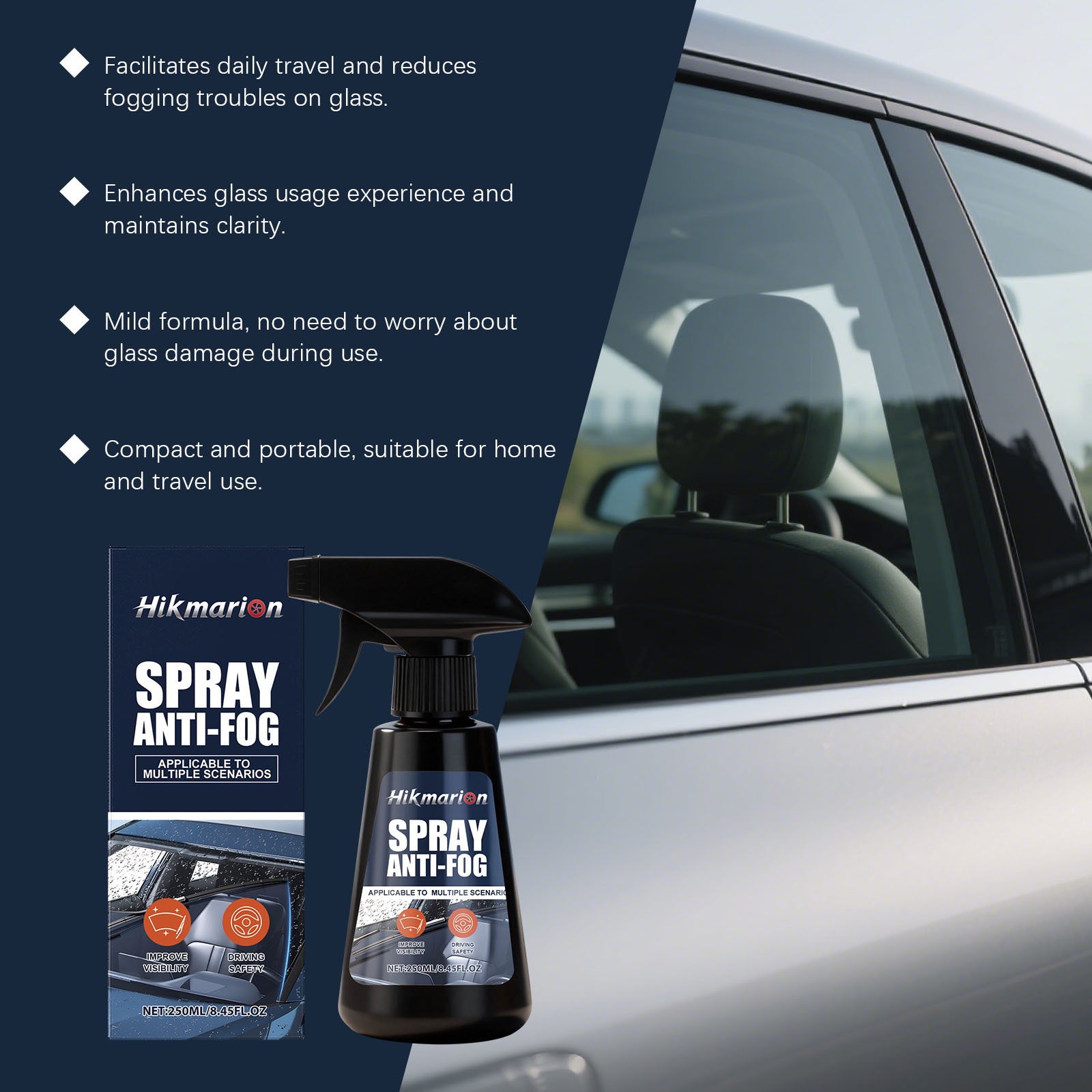Hikmarion Car Anti-fog Spray Effectively Clears Fog And Removes Water From Car Windows, Windshields, And Rearview Mirrors In Rainy Weather. 5